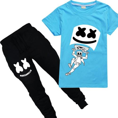 Fly Dj Marshmello Print Boys Girls Cotton T Shirt And Black Sweatpants