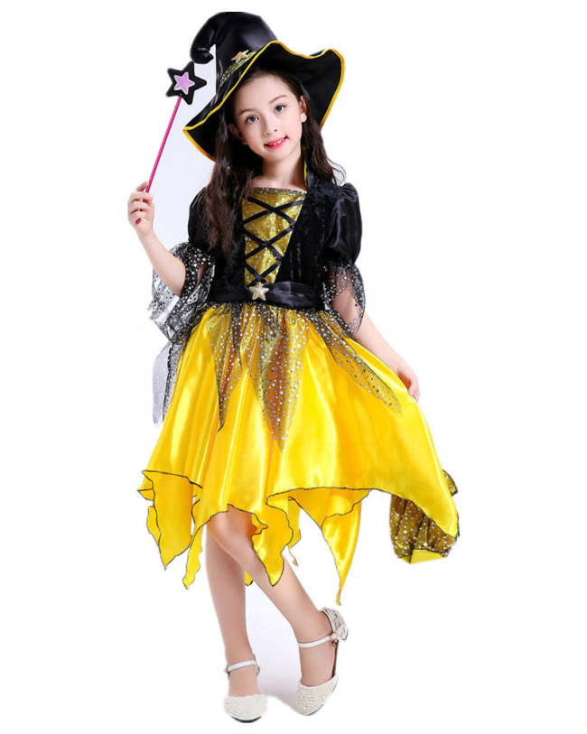 Girls Witch Dress Kids Halloween School Play Cosplay Party Costume