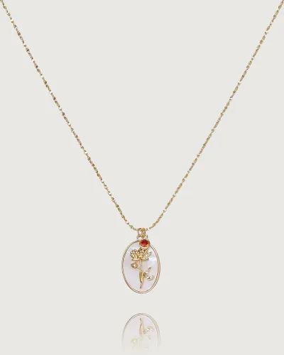 The Three-Dimensional Floral Oval Pendant Necklace