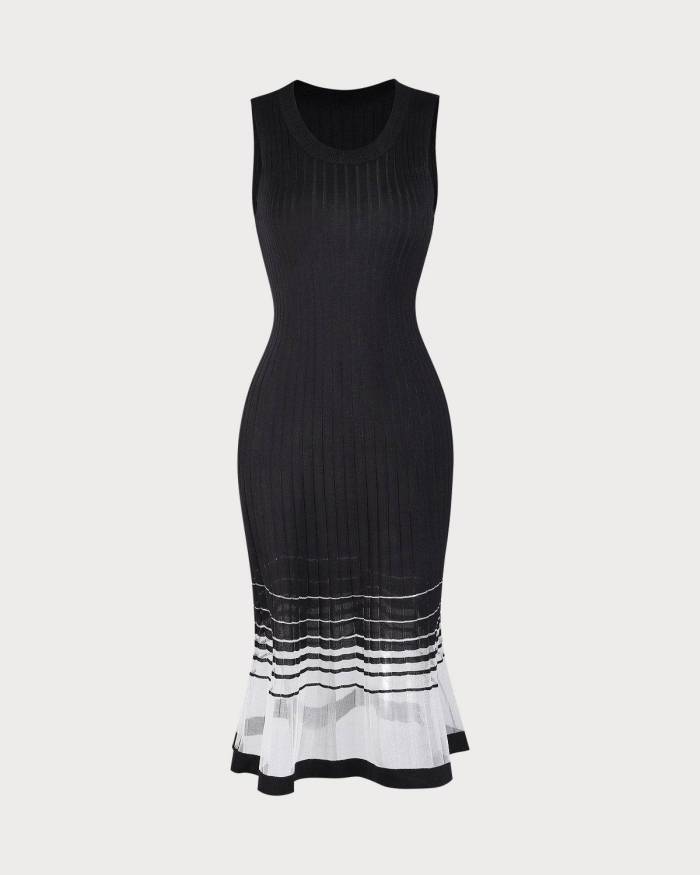 The Sleeveless Stripe Splicing Knit Midi Dress