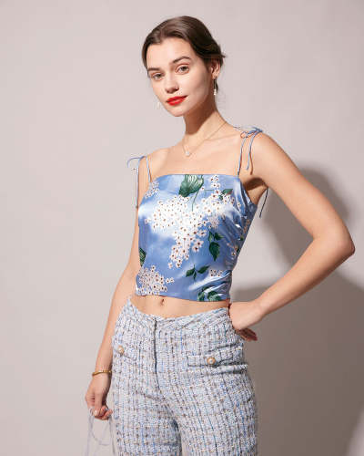 The Blue Tie Strap Floral Cami Top