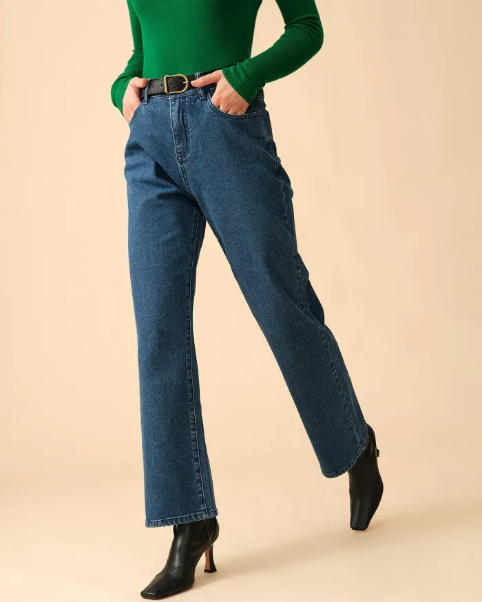 The Solid High Waisted Straight-Legs Jeans