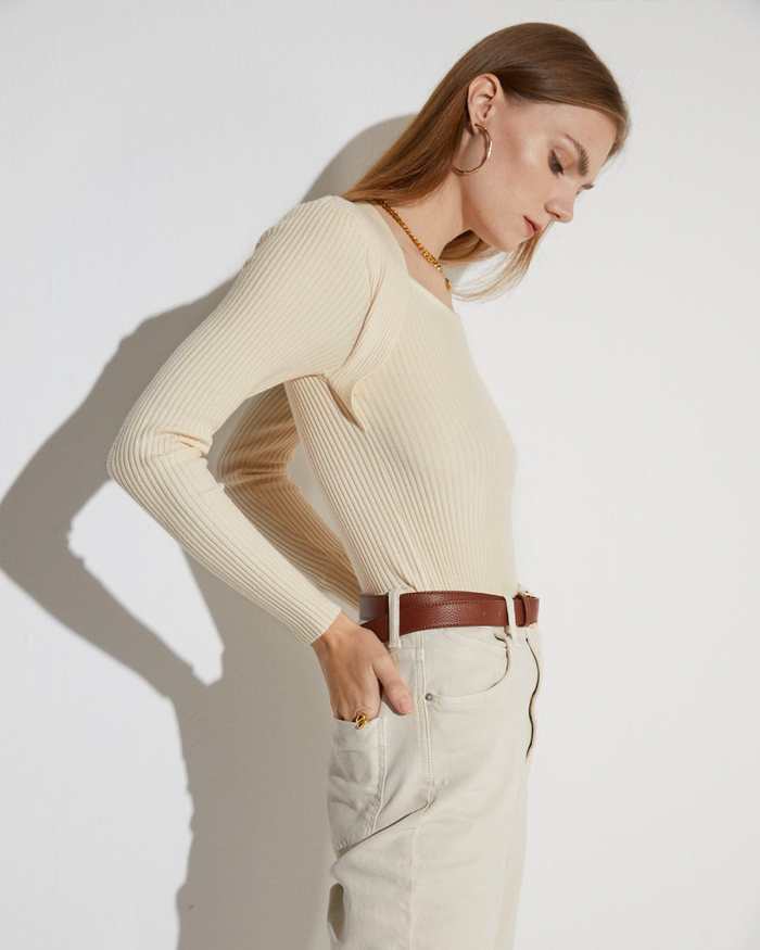 The Ribbed Front Cutout Knitwear