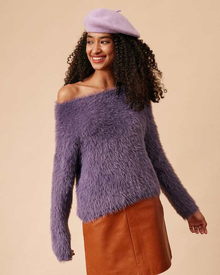 The Purple Boat Neck Fuzzy Sweater
