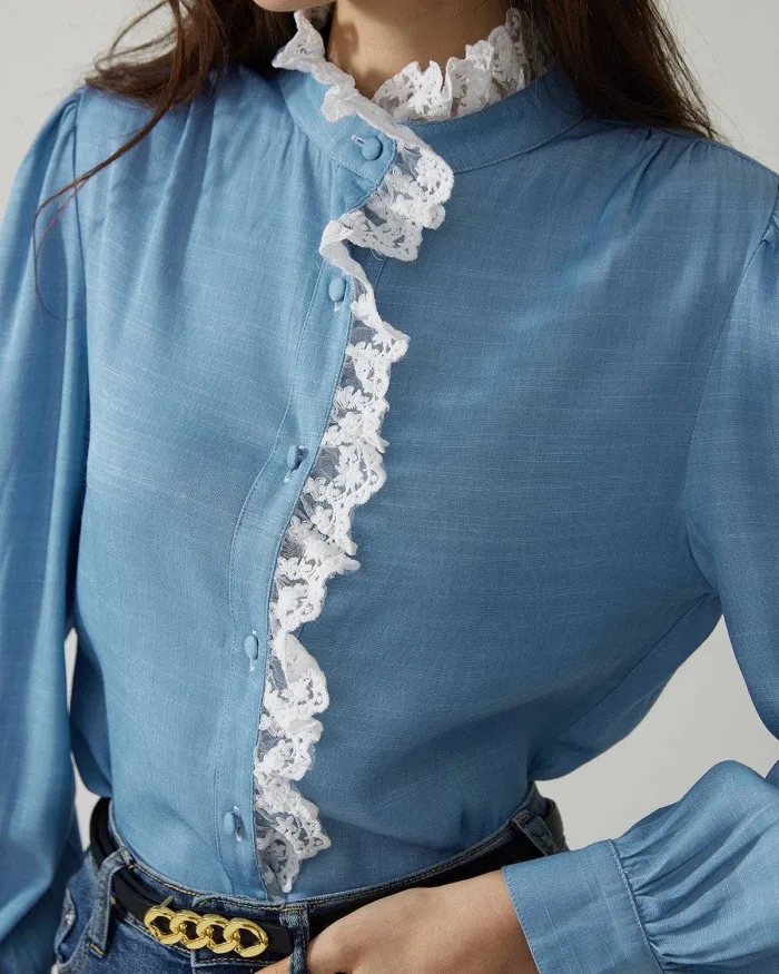 The Lace Spliced Stand Collar Shirt