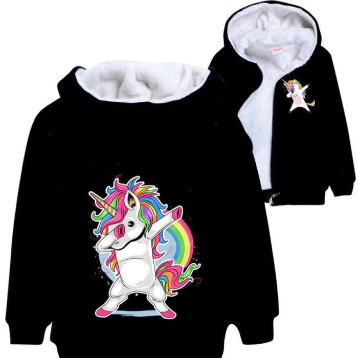 Dab Dance Rainbow Unicorn Print Kids Cotton Fleece Lined Girls Hoodie