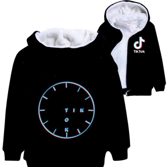 Tik Tok Clock Print Girls Boys Zip Up Lined Cotton Hooded Jacket