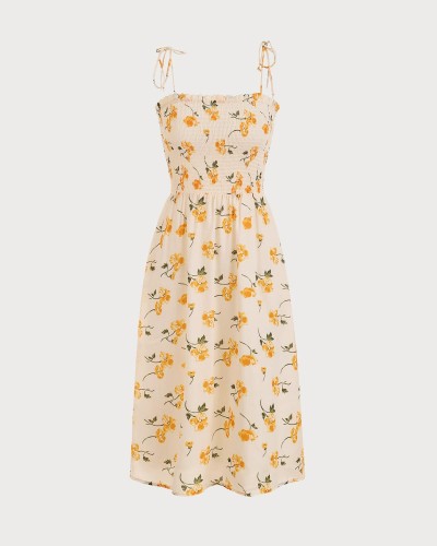 The Tie Straps Smocked Floral Dress