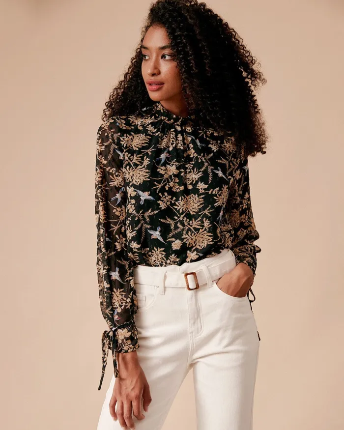 The Lantern Sleeve See-Through Floral Blouse
