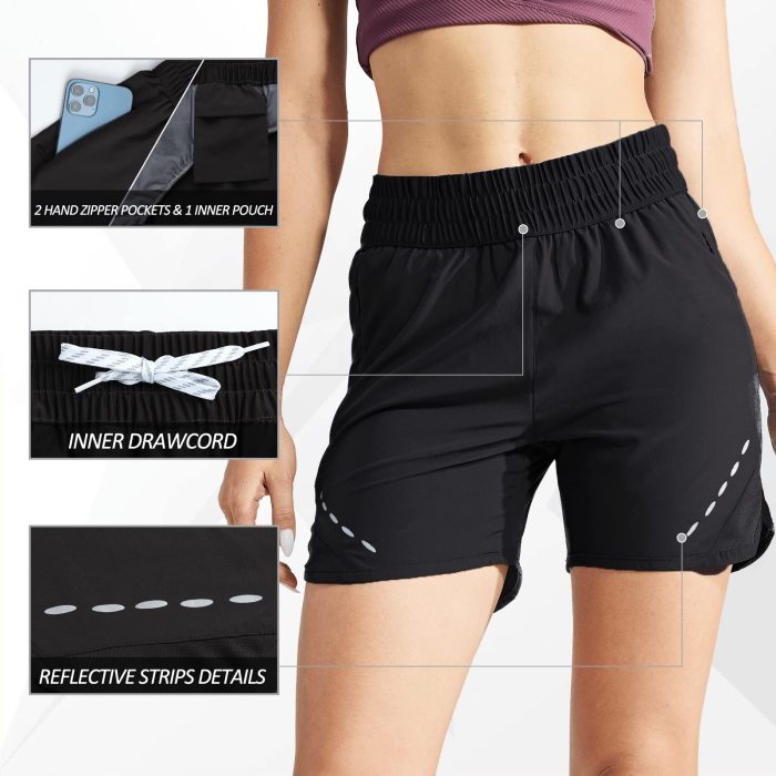 Women 5 Inches Running Shorts Quick Dry Workout Shorts With Liner