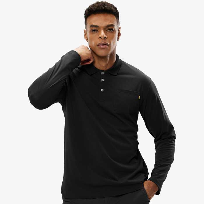 Men Long Sleeve Pocket Polo Shirt Quick Dry Collared Casual Shirt