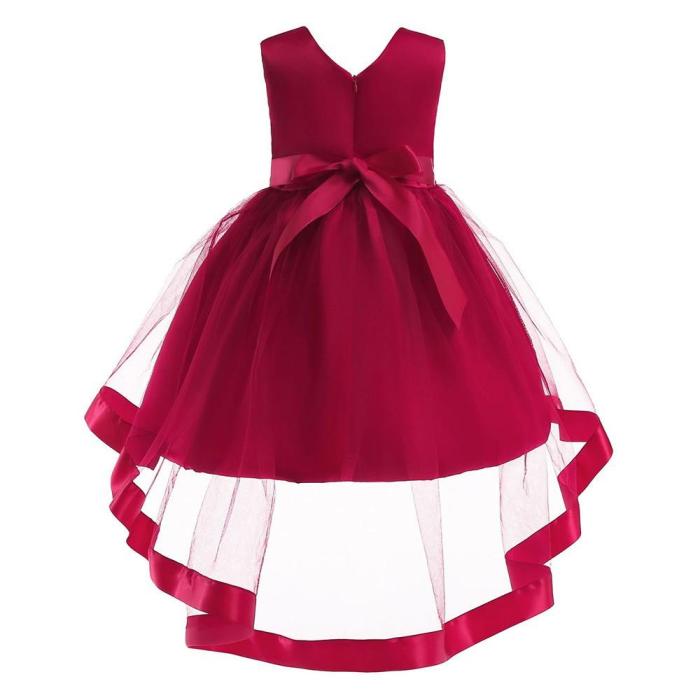 Girls Pink Red Embellished High Low Tulle Birthday Party Gown Dress