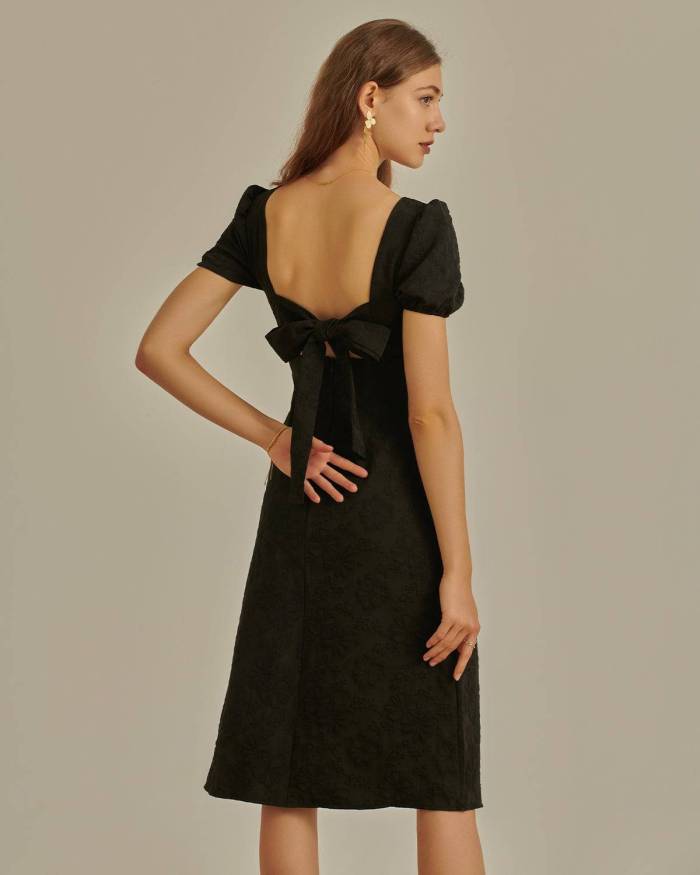 The Black Bow Tie Midi Dress