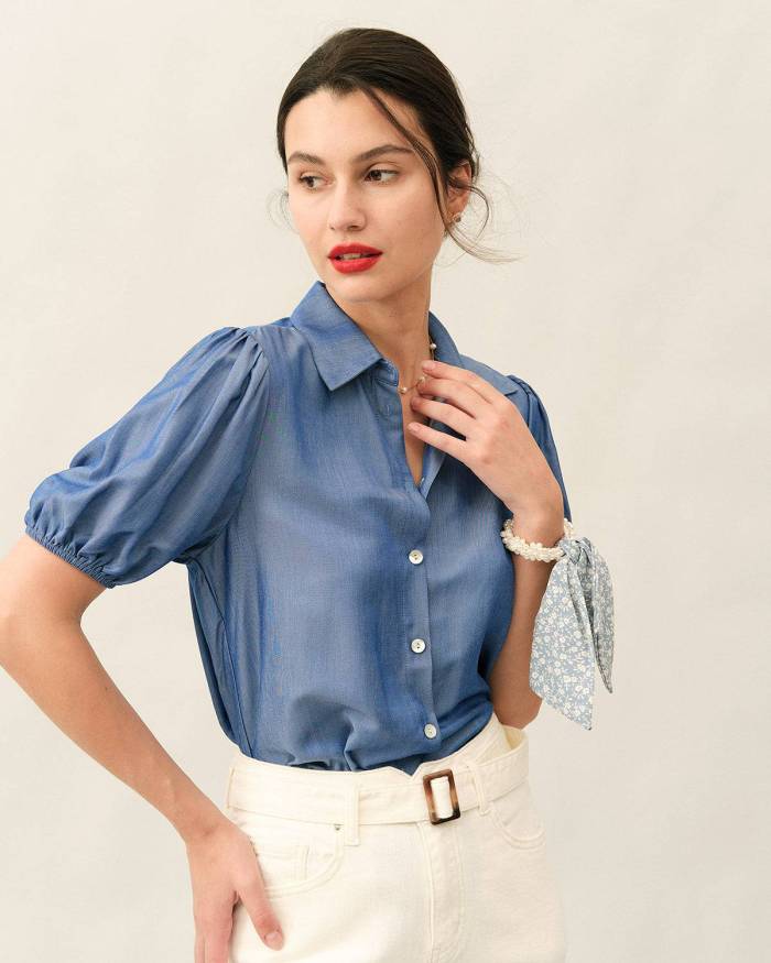The Lapel Puff Sleeve Blouse