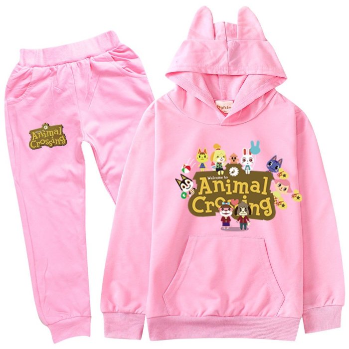 Animal Crossing Print Girls Boys Cotton Hoodie Pants Suit Sportswear
