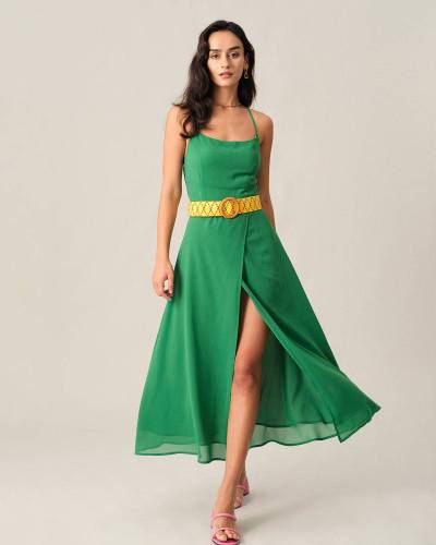 The Solid Backless Split Maxi Dress