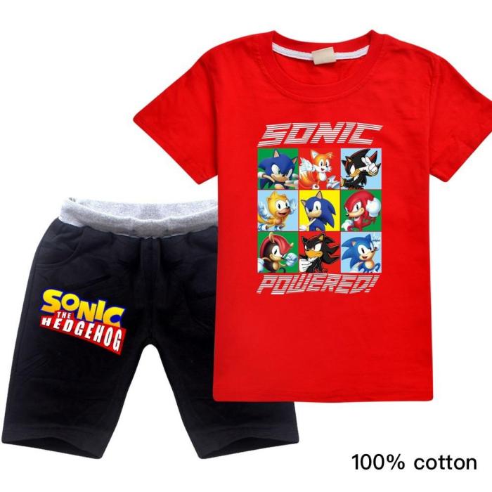 Girls Boys Pure Cotton Sonic The Hedgehog T Shirt And Shorts Suit