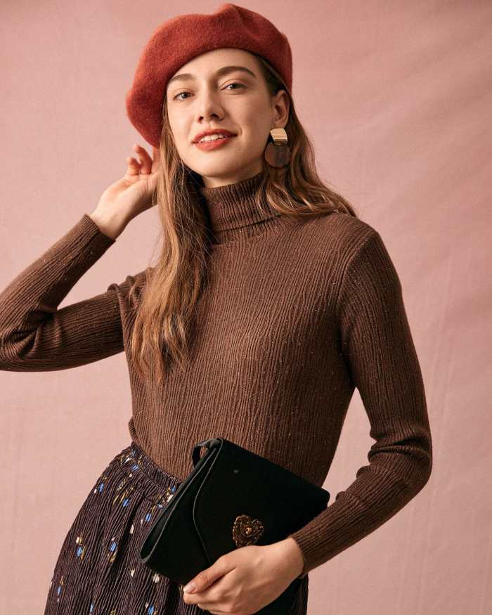 The Solid Textured Turtleneck Knit Top
