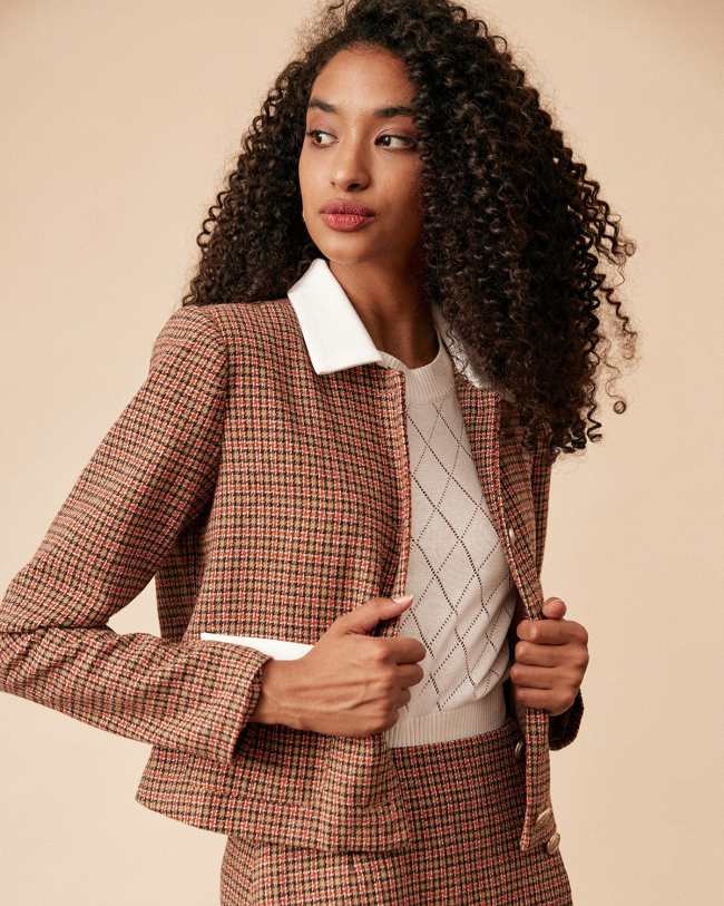 The Collared Button Up Plaid Tweed Jacket