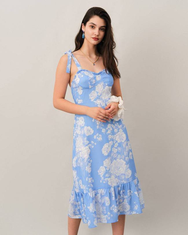 The Floral Ruffle Tie Strap Maxi Dress