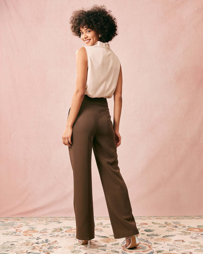 The Coffee High Waisted Pleated Straight Pants