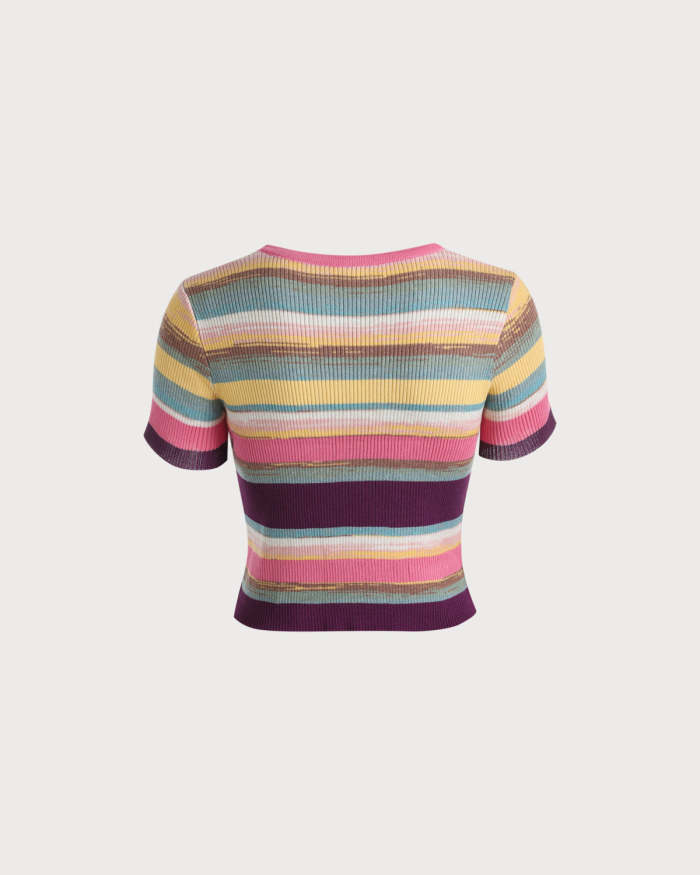 The Square Neck Colorblock Short Sleeve Knit Top