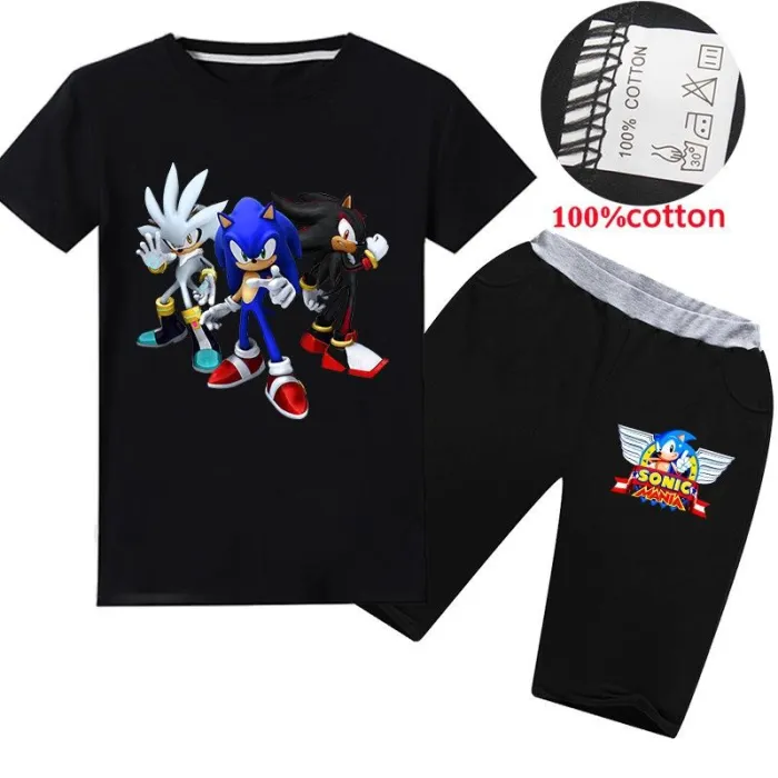 Sonic Mania Print Girls Boys Multi-Color Cotton T Shirt Shorts Outfits