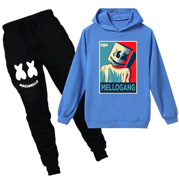Mellogang Dj Marshmello Print Boys Girls Cotton Hoodie Sweatpants Suit