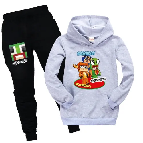 Girls Boys Minecraft 09Sharkboy Print Cotton Hoodie And Joggers Outfit