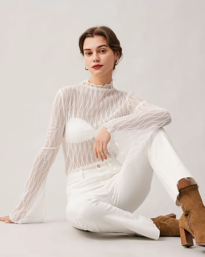 The White Mock Neck Lace See Through Tee