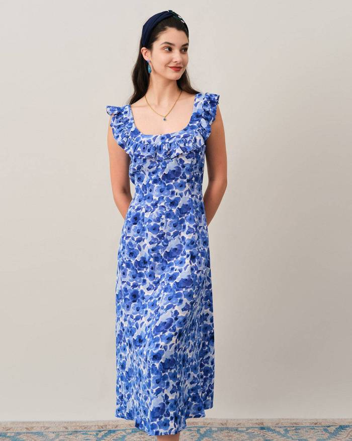 The Ruffle Trim Floral Maxi Dress