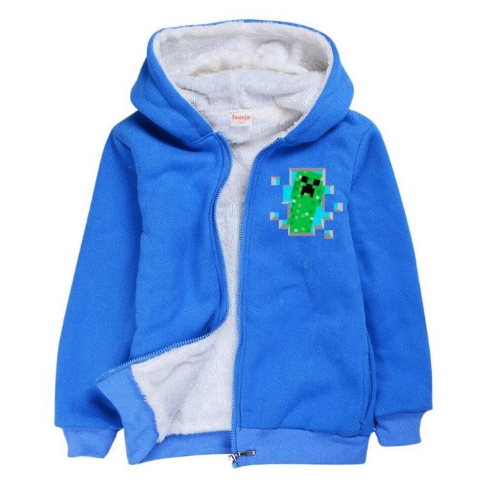 Boys Blue Zip Up Fleece Lined Hoodie In Minecraft 10 Edition Print