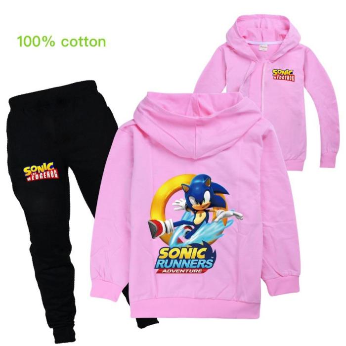 Girls Boys Sonic Runners Adventure Cotton Zip Hoodie And Pants