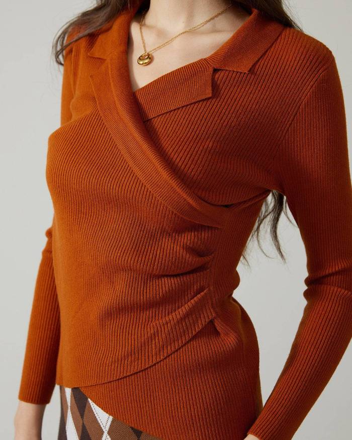 The Notched Lapel Pleated Knit Top
