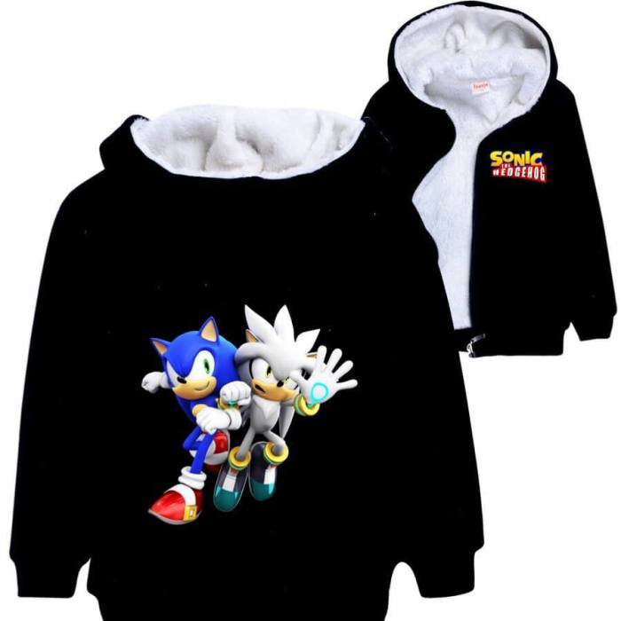 Girls Boys Sonic The Hedgehog Print Fleece Lined Zip Up Cotton Hoodie