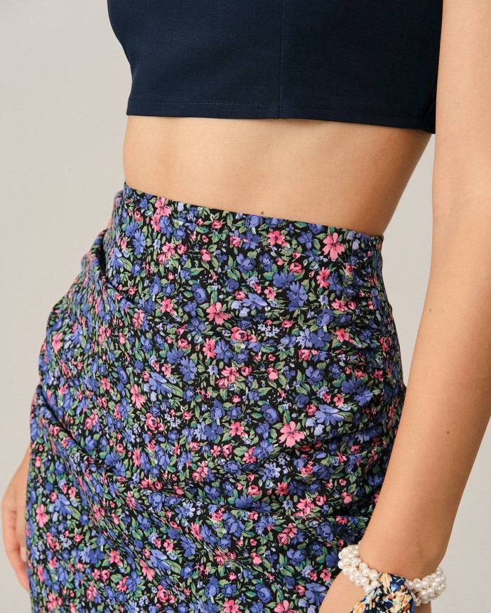 The Ruched Floral Retro Midi Skirt