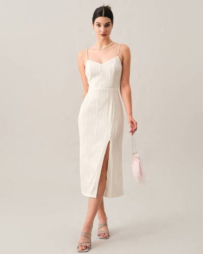 The Wave Textured Pearl Strap Midi Dress