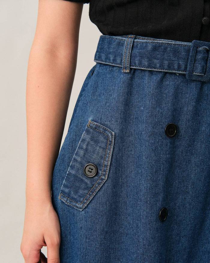 The Double-Breasted Retro Denim Skirt