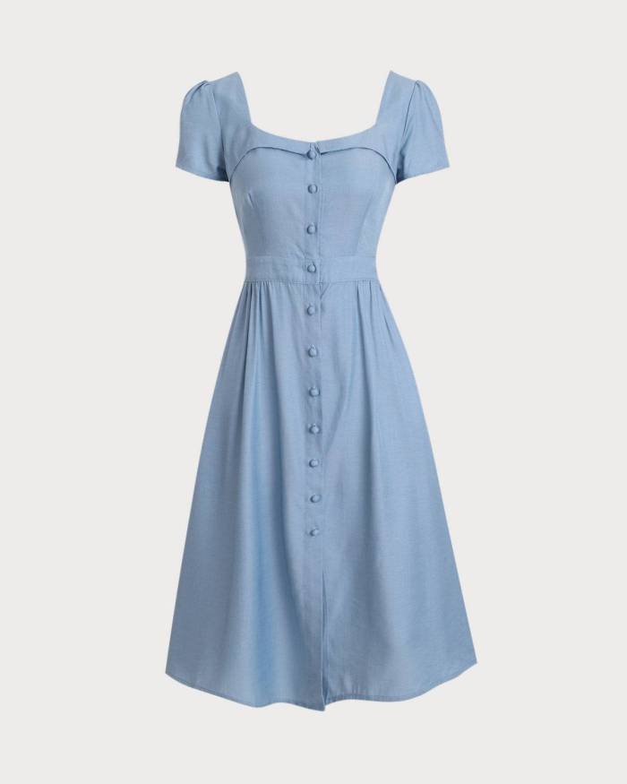 Short Sleeve Plain Elegant Midi Dress