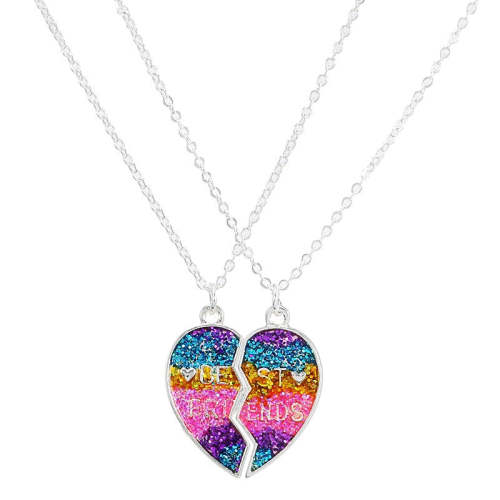 2Pcs/Set Gradient Color Heart-Shaped Magnetic Stitching Bff Friendship Necklace