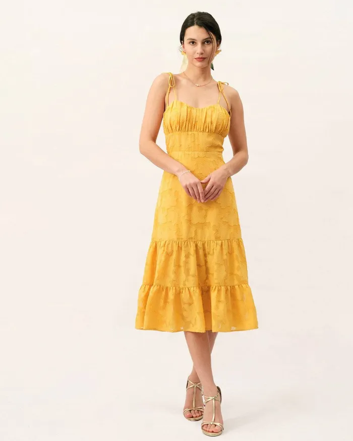 The Jacquard Tie Straps Midi Dress