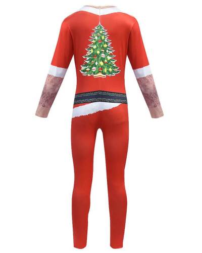 Chest And Fairy Lights Santa Robe Print Catsuit Boys Christmas Costume