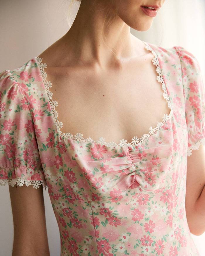 The Floral Split Puff Sleeve Midi Dress