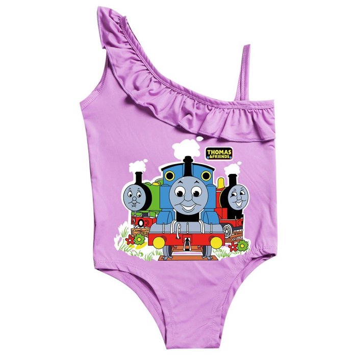 Girls Thomas The Train Print One Shoulder Ruffle One Piece Swimsuit
