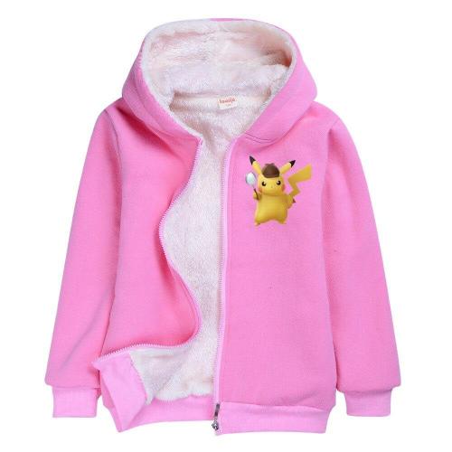 Pokemon Detective Pikachu Girls Pink Fleece Lined Cotton Zipper Hoodie
