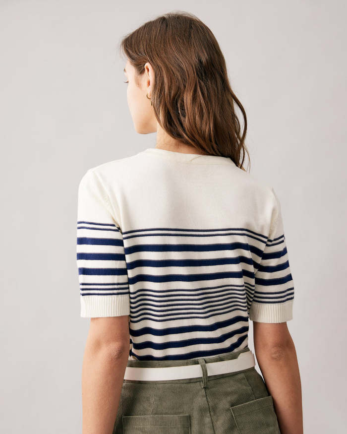 The Navy Striped Short Sleeve Sweater