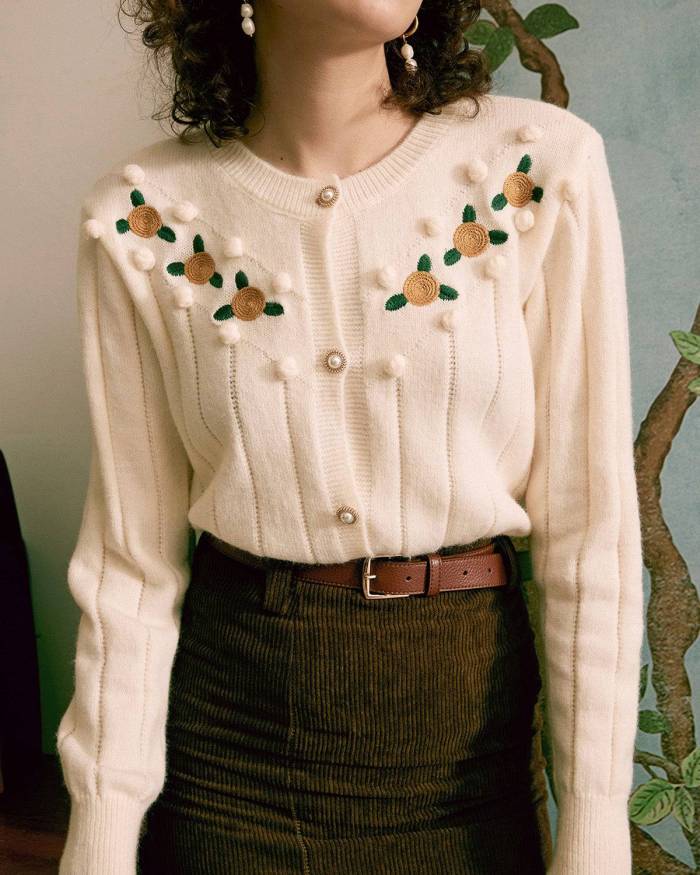 The Floral Embroidered Wool Cardigan