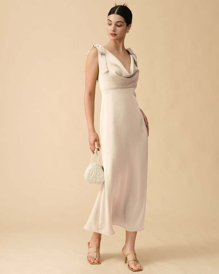 The Apricot Tie Strap Backless Satin Maxi Dress