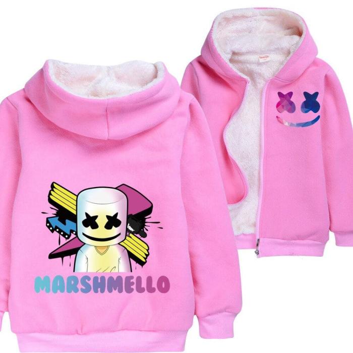 Arrow Dj Marshmello Print Girls Pink Zip Up Fleece Lined Winter Hoodie