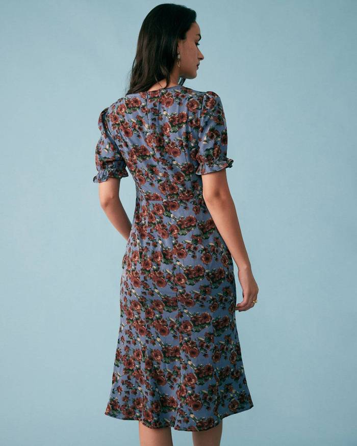 The Retro Ruffle Floral Midi Dress